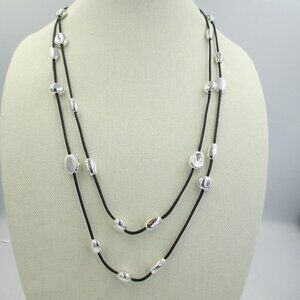 Chico's Black String Cord Necklace With Silver Beads NEW $69 Chic Modern Career
